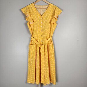 Yellow & White Polka Dot Button Front Dress